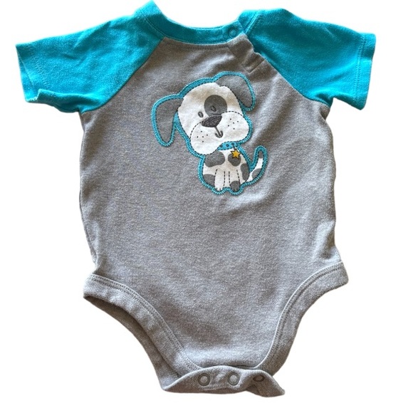 3/$20 GARANIMALS 0-3 M Baby Blue & Grey Puppy Onesie - Picture 1 of 3
